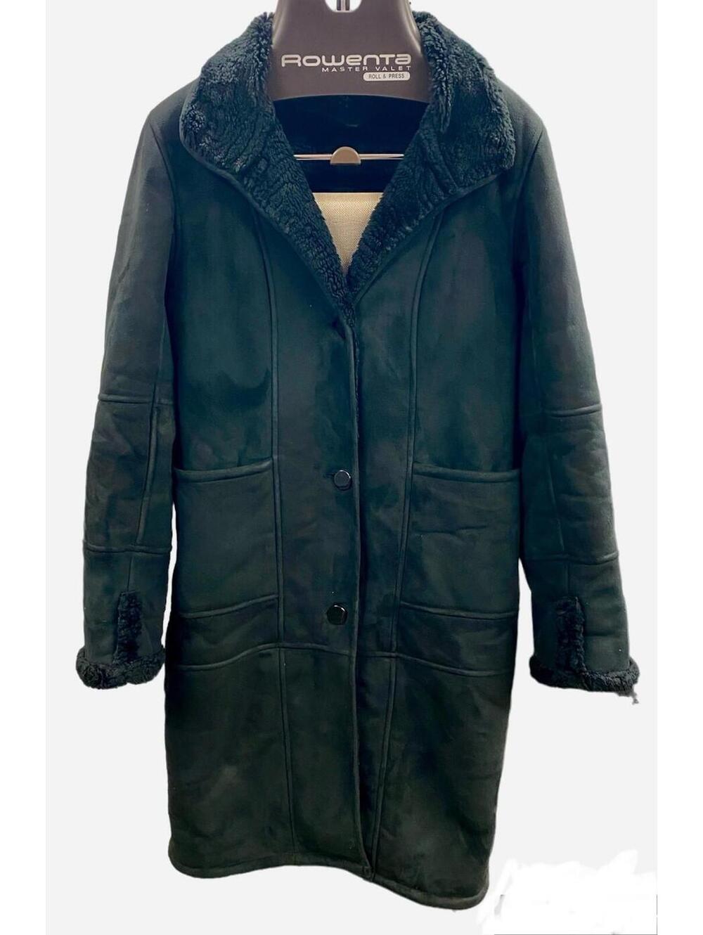 Utex Design Petite Jacket Womens Sz Medium Black Faux Fur Lining Button Up Coat